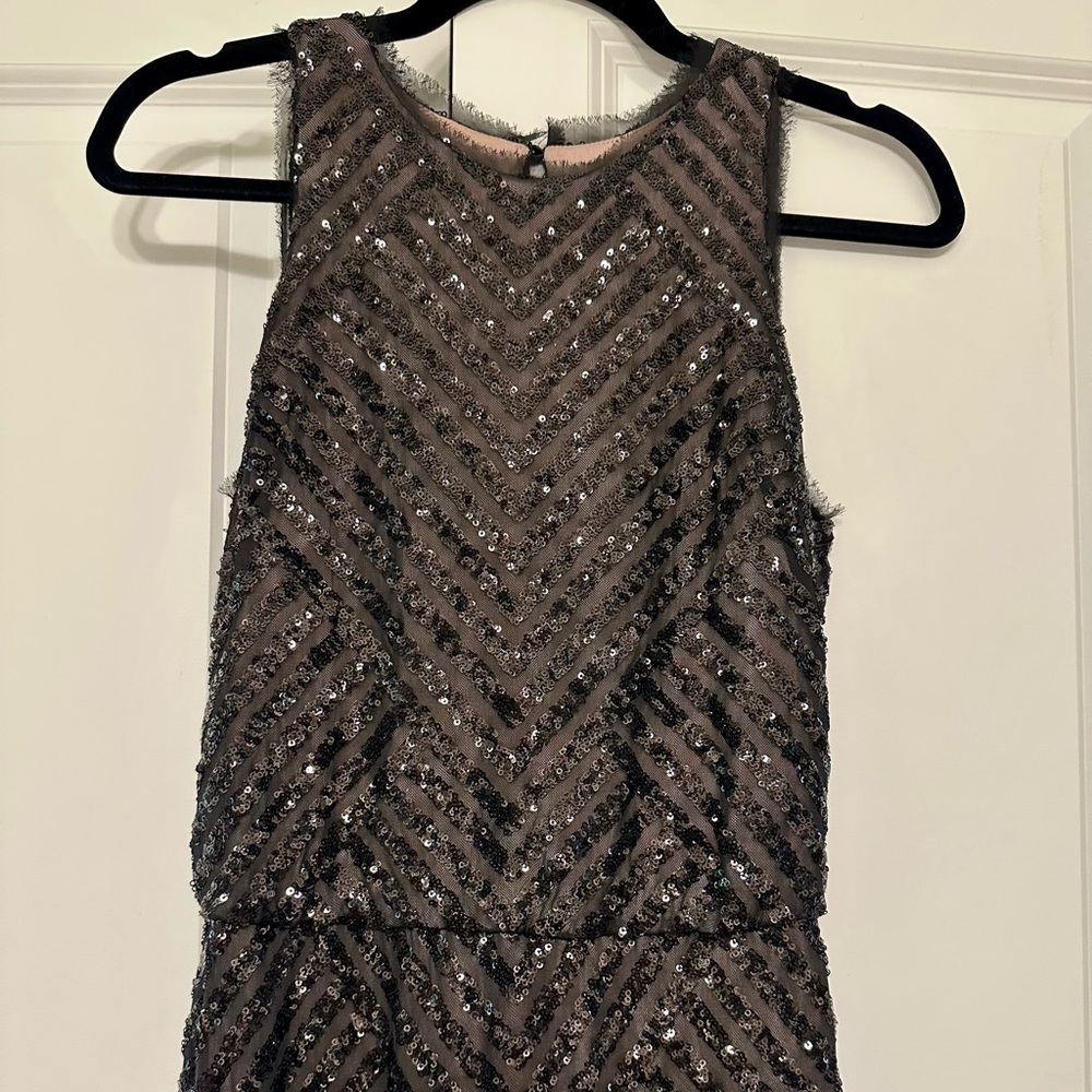 Calvin Klein Taupe Sequin Chevron Midi Dress
